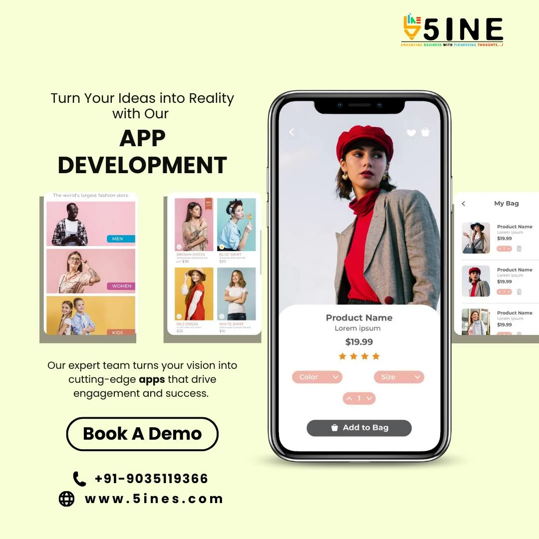 Mobile shopping app UI design by a Flutter app development company in Bangalore – 5ine Web Solutions.