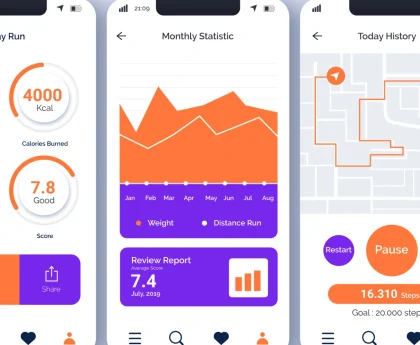 Mobile fitness tracker UI designed by top app development company in Bangalore.