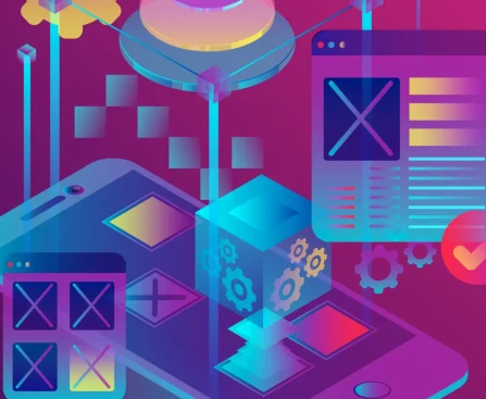 Colorful abstract illustration representing UI/UX design and mobile interface concepts created by an app development company in HSR Layout.