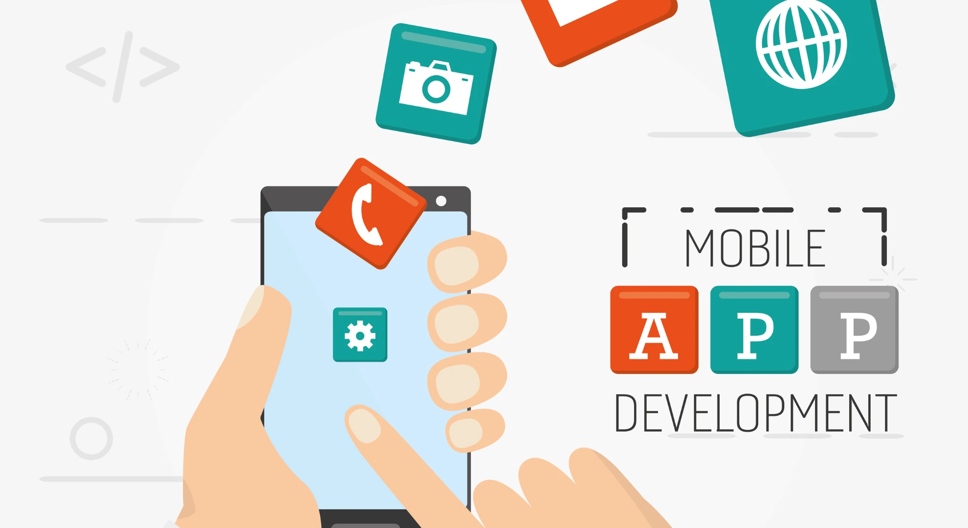 Illustration of mobile app development process with icons – custom app development company in Bangalore