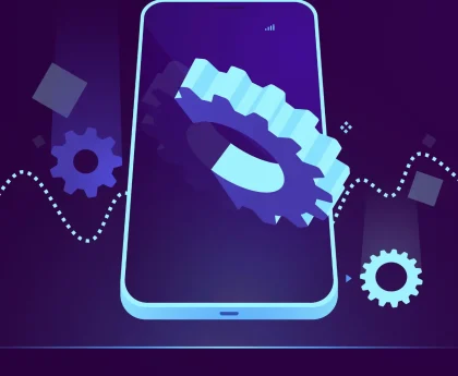 Mobile app with gears symbolizing secure app development services in Bangalore