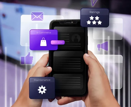Mobile solutions with e-commerce, ratings, and maintenance – app development services in Bangalore.