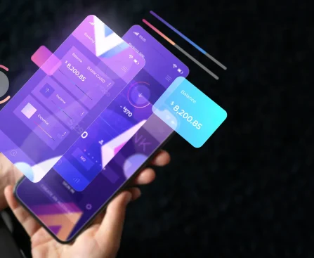 Flutter app development company in Bangalore showcases a finance app UI.